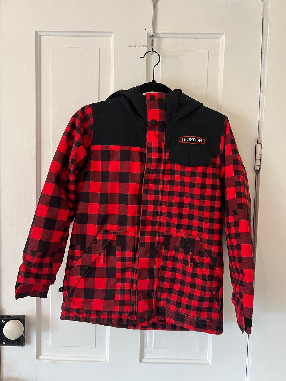 Burton big kids boys medium dry ride red & black plaid ski snowboard jacket coat